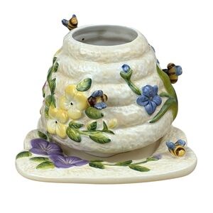Articulated Bumblebee Floral Candle Topper with Underplate Home Interiors 3D EUC